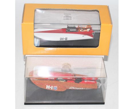 Two boxed/plastic cased 1/43 scale resin and diecast models of racing boats to include a Wake Stardust Jaguar E Class 1958 ra