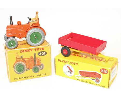 A Dinky Toys boxed original farming diecast group to include No.301 Field Marshall tractor (NM,BG), together with a No. 319 W