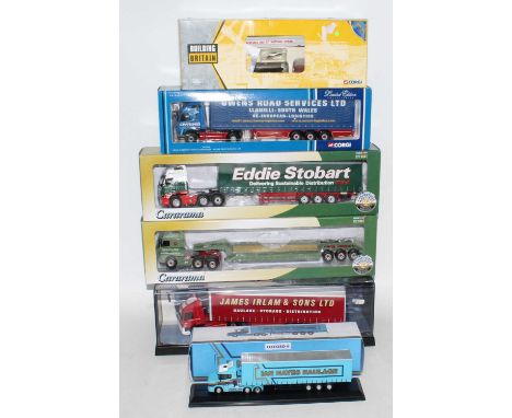 Mixed group of Articulated trucks as follows: Corgi "James Irlam &amp; Sons" curtain side lorry in hard clear plastic box, Co