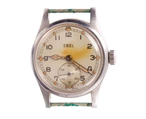 1950s gentlemen's Ebel Military Issue wristwatch with circular silvered dial, Arabic numerals, luminous hands and dots and su