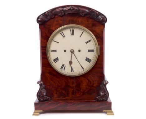 Victorian bracket clock with eight day twin fusee movement striking on a bell, with white painted dial and Roman numerals, in