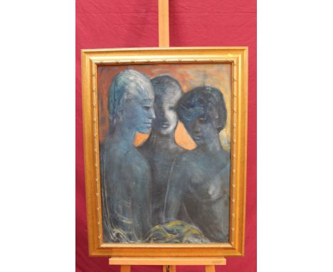 Rosalie De Meric (1916 - 1999), oil on board - portrait of three figures, another similar oil with a third to the reverse, on
