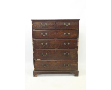 Large George III mahogany chest of two short and four long graduated drawers, on bracket feet, in two parts, 110cm wide x 55c