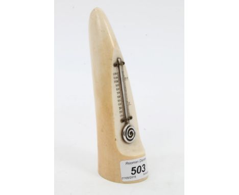 Late 19th / early 20th century carved tusk thermometer, with engraved scale, 17cm high CONDITION REPORT Not functioning, mino