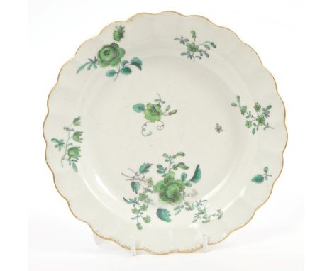 18th century Worcester Giles green polychrome painted small plate decorated with floral sprigs, circa 1770, 17.5cm