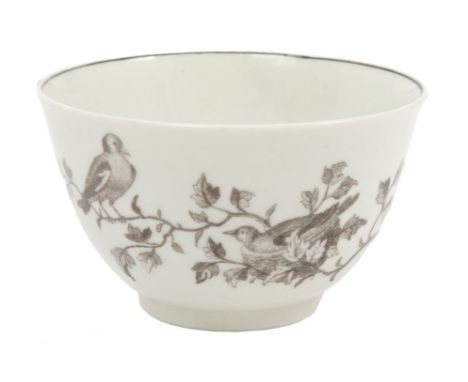 Rare Worcester Hancock tea bowl printed with birds in a nest and in flight, circa 1755 CONDITION REPORT Appears to be in good