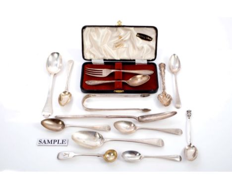 Selection of Georgian and later silver flatware - including cased christening set and cased set of six teaspoons (various dat