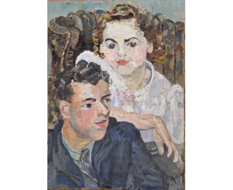 *Lucy Harwood (1893 - 1972), oil on canvas - Portrait of two figures, signed verso, unframed, 71cm x 51cm CONDITION REPORT Un