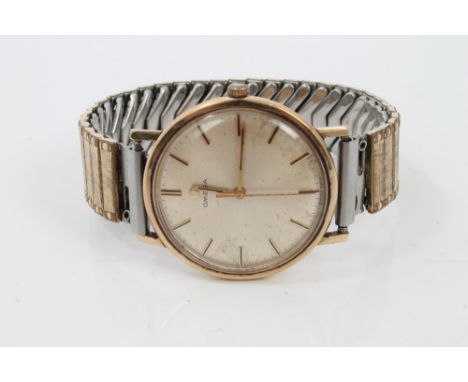 1970s gentlemen's Omega gold cased wristwatch with circular dial, baton numerals and centre sweep seconds in circular gold ca