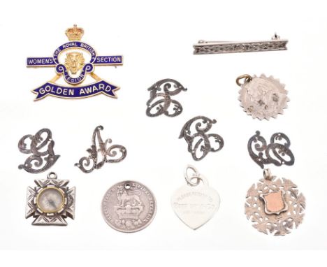 Victorian compass fob and other items - to include silver fobs and a silver gilt and enamel Royal British Legion Golden Award