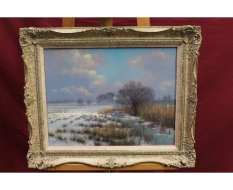 David F. Dane, contemporary oil on canvas - Wherry on the Ant, signed, in gilt frame, 31cm x 41cm, Mandell's Gallery label ve