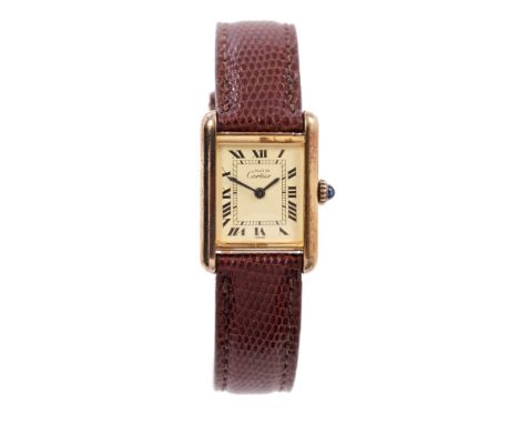 Ladies' Must de Cartier wristwatch with quartz movement and cream rectangular dial with black enamel Roman hour markers, in s