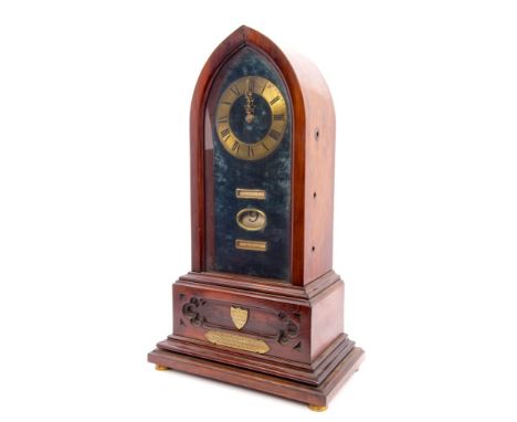 Victorian calendar clock with eight day chain single fusee movement, the gilt metal chapter ring with Roman numerals and pier