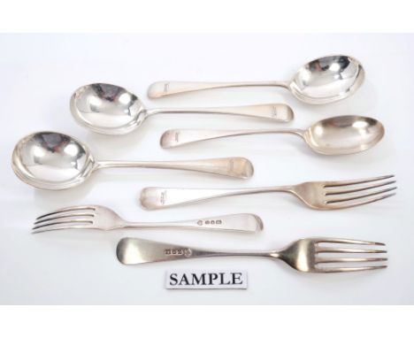 Selection of 1930s silver fiddle pattern flatware with engraved Salamander crests - comprising five tablespoons, six dessert 