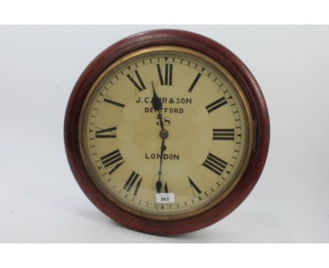 Late 19th century wall clock with eight day chain-driven single fusee movement and 14 inch white enamel dial, signed - J. Car
