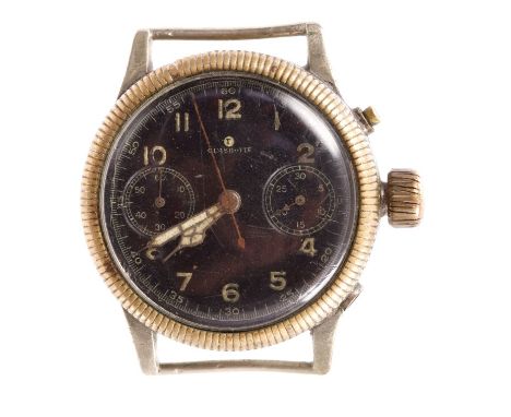 Rare 1940s German World War II Luftwaffe pilots' chronograph wristwatch by Tutima Glashutte, the circular black dial with two