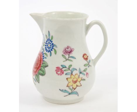 18th century Worcester sparrow beak jug, polychrome painted with flowers, circa 1760, 8.5cm