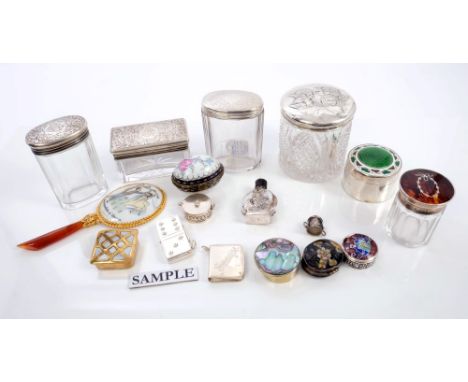 Large selection of miscellaneous silver / white metal and enamelled items - including patch boxes, pill boxes, two Asprey sil