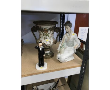 A Coalport figure, large Nao figure and a reproduction vase