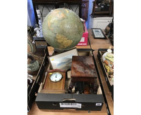 A terrestrial globe and mantle clock etc.