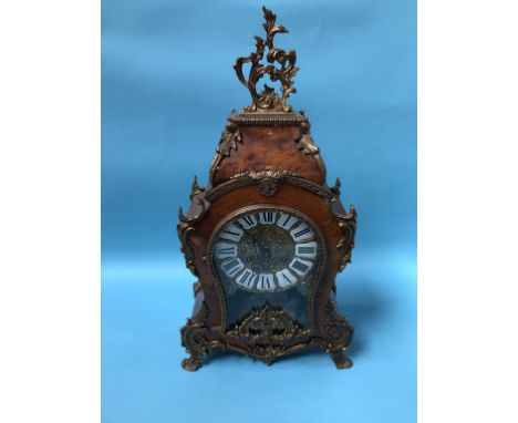 A modern walnut cased bracket clock, with gilt mounts and enamelled numerals, eight day movement and strike action, 59cm heig