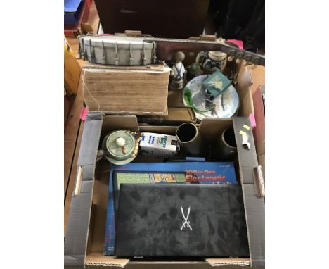 Two boxes of assorted, to include brass shells and ukulele etc.