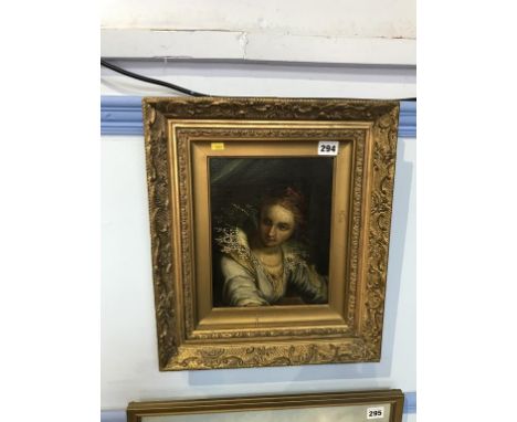 19th century school, oil on canvas, unsigned, 'Quarter length portrait of a lady', 25cm x 19cm