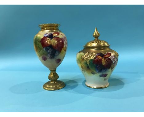 A Royal Worcester pot pourri by Kitty Blake, decorated with autumnal blackberries, 13cm height and another vase, pattern numb