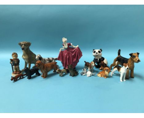 A Royal Doulton figure 'Delight', four Doulton dogs and three Royal Worcester dogs etc.