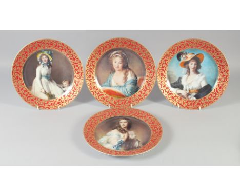 A SET OF FOUR CONTINENTAL PORCELAIN PORTRAIT PLATES. 10.5ins diameter.