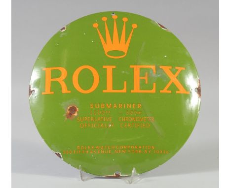 A GREEN ENAMEL ROLEX SIGN. 11.5ins diameter.