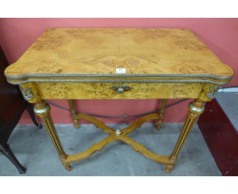 A French Louis XV style birds eye maple card table