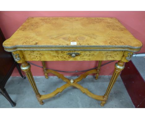 A French Louis XV style birds eye maple card table