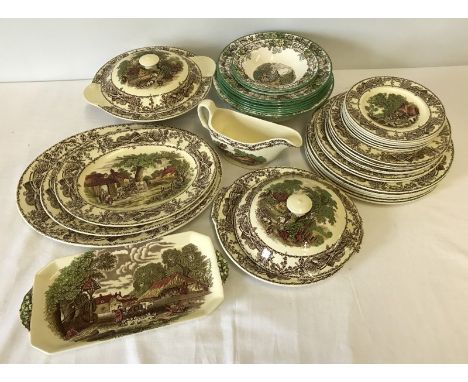 A box of dinner ware items comprising Copeland Spode's "Byron"  & A.J Wilkinson "Rural Scenes". To include lidded tureen Meat