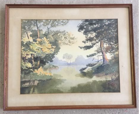 A framed & glazed watercolour of the "Moat at Michelham Priory" by G M Hossbach.  Approx. 38 x 29cm