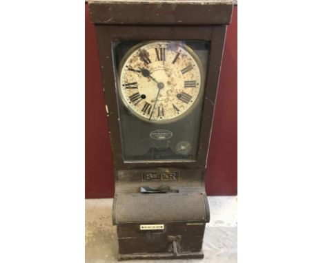 A vintage clocking-in machine by The British Time Recorder Co Ltd. Approx 88.5cm tall.