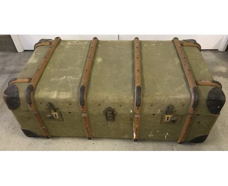 A vintage wooden banded travelling trunk.  92 x 51 cm approx