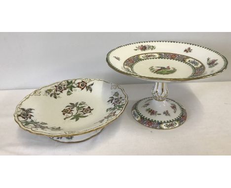 2 ceramic comports. 19th century Wedgwood Pearlware "Dahlia" pattern. Together with an early 20th century Copeland Spode exot