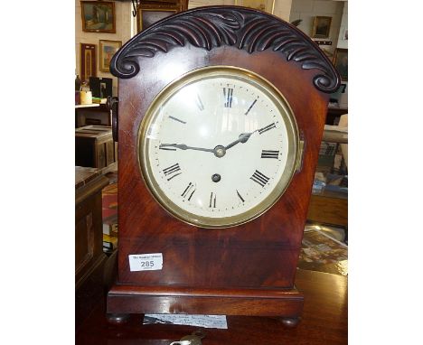 19th c. fusee bracket clock with dome topped flame mahogany case, 6" dial, brass bezel