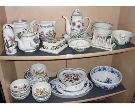 Large quantity of Portmeirion Botanic Garden and Harvest Blue, inc. lemon squeezer, toast rack, butter dish, pestle and morta
