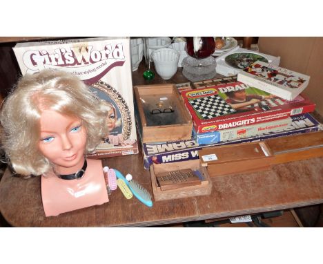 Vintage "Miss World Game" board game, a blonde Girls World hairstyle model by Palitoy and other games