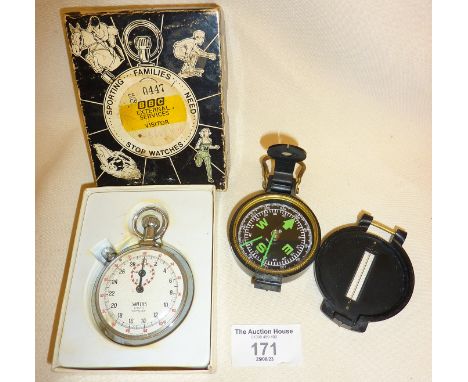 Smith's stop watch in original box with an "Engineer" directional compass