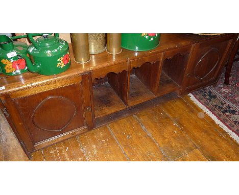 Rustic low shelf and cupboard unit, 156cm long