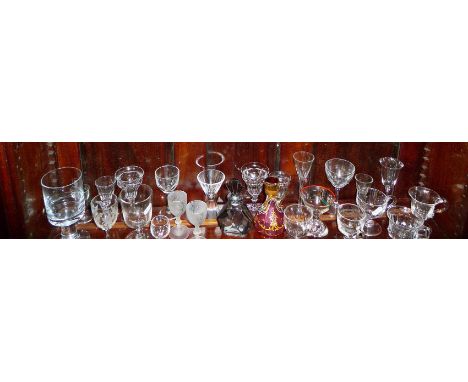 Antique and vintage custard cups, Art Deco style scent bottle etc. (one shelf)