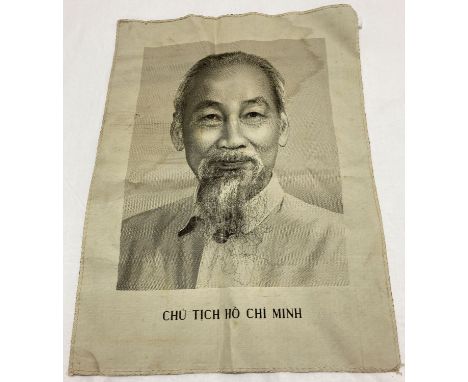 A Vietnam war interest fabric "Ho Chi Minh" portrait.  Approx. 40 x 30cm.