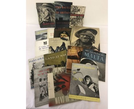 A collection of booklets and magazines relating to WWII. To include The Army AT War Tunisia, The Air Battle of Malta, R.A.F. 