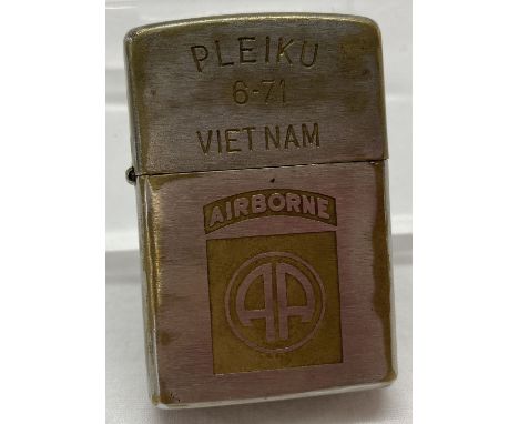 Vietnam war style zippo lighter with inscription to back. "Please Don't Tell Me About Vietnam because I Have Been There". 