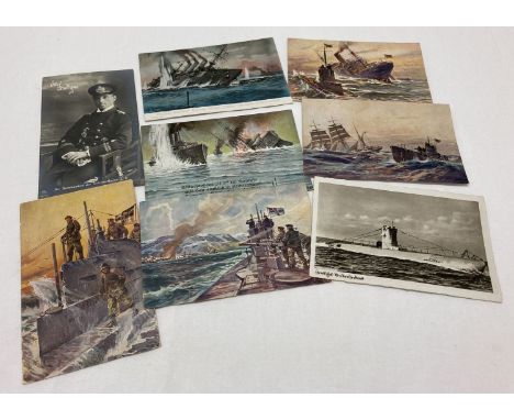A collection of 8 vintage postcards depicting U boats.  