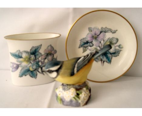 Royal Worcester model of a bird and two other Worcester items.