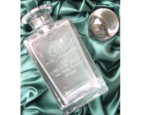 Piccadilly Radio 261 presentation decanter, boxed, inscribed, 'Jean Alexander Voted Coronation Street's Most Popular Personal